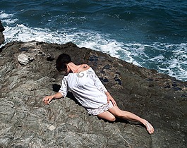 女子,夏季,巖