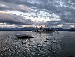 日落,湖,自然