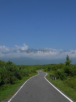 山,路,天空
