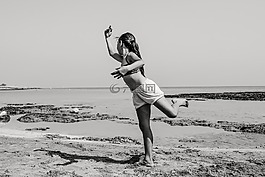 女孩,跳舞,海灘
