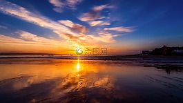 日出,海灘,沙