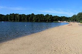 湖,樹木,海灘