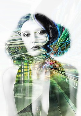 女子,拼貼畫,二次曝光