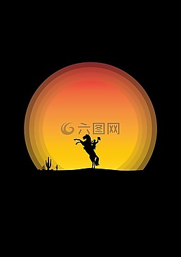 馬,牛仔,日落