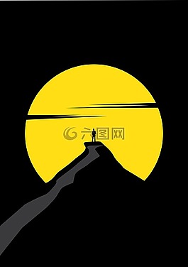 男子,山,月亮