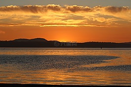 日落,水,海