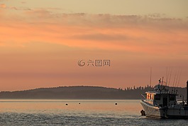 黄昏,船,海洋