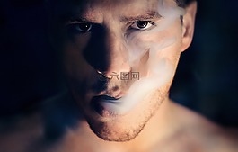 男子,肖像,煙霧云