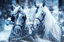 馬匹,雪,頭