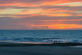 bredene,海灘,晚上