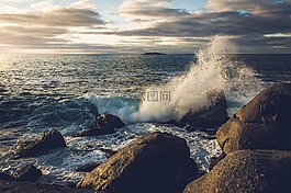 石,波,海滩