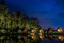 黑暗,木屋,湖