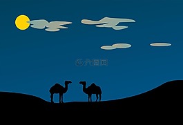 夜,沙漠,滿月