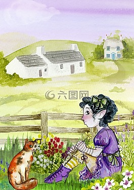 水彩,作文,女孩