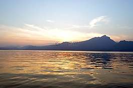 景觀,日落,湖
