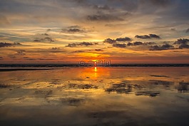 日落,海灘,低潮