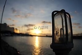 日落,海灘,mar