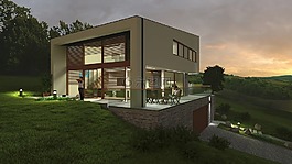 房子,3d模型,黃昏