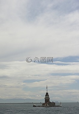 处女塔 kiz kulesi,多雨的,海洋