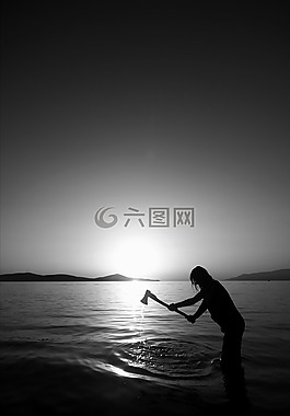 黑色和白色,模型,海洋