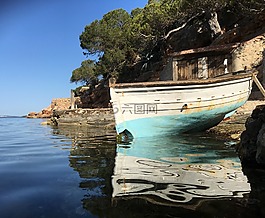 小船,海灘,伊維薩