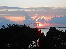日落,島,黃昏