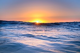 日落,海灘,水