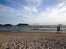 海灘,假期,步行