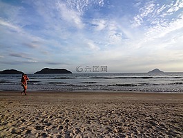 海灘,假期,步行