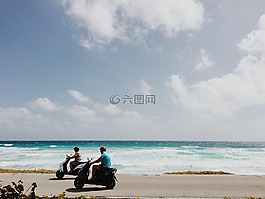 海灘,滑板車,夏天