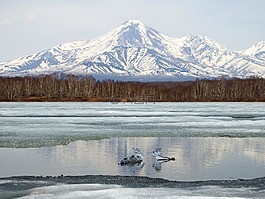 火山,湖,反射