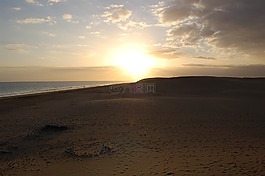 日落,海灘,沙