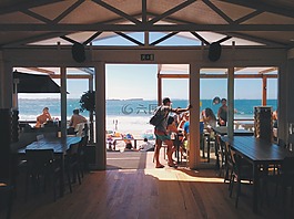 海滩,餐厅,人
