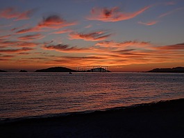 日落,海灘,海