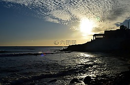 海,海岸,日落