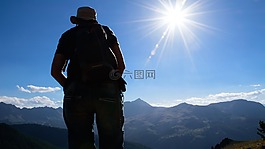 女子,山,太陽