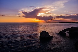 日落,巖質(zhì)海岸,海