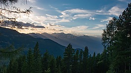 日落,山,景觀