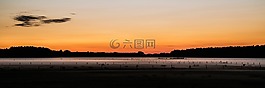 全景,日落,森林