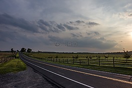 路,云,牧場