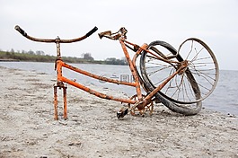 自行車,海灘,老