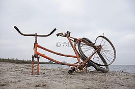 自行車,海灘,老