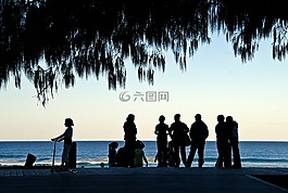 人,剪影,海岸