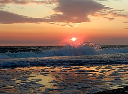 海洋,日出,波