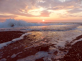 海洋,日出,波