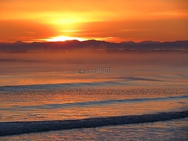 海洋,日出,波