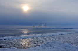 海洋,日出,波
