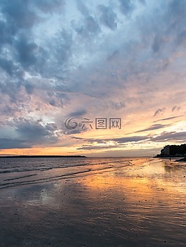 海灘,海洋,日落