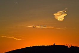 日落,山,云