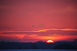 日落,雪,寒冬